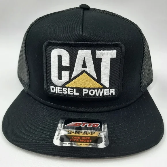 Retro Hat CAT Diesel Power Embroidered Patch Flat Bill Trucker Mesh Blue Collar - Picture 7 of 8